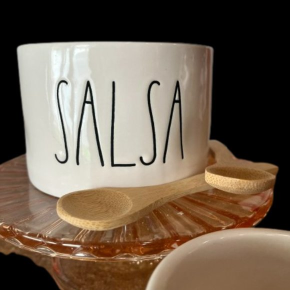 Rae Dunn Salsa and Guac bowls with wooden spoons. - Picture 3 of 7